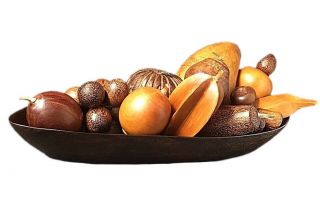 Vintage Mid Century Exotic Wood Fruit In Hand Carved Wooden Bowl Home Decor Set