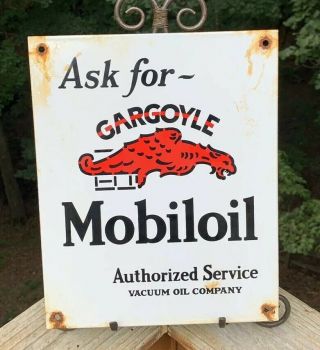 Vintage Mobiloil Gargoyle Porcelain Sign Motorcycles Dealer Pats Service Gas Oil
