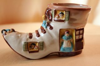 Collectible Storybook Rhyme Vintage Ceramic Planter " Woman Who Lives In A Shoe "