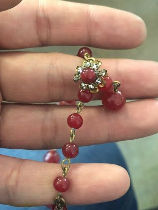 Vintage Miriam Haskell Red Beads Necklace 16” 4