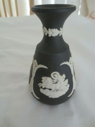 Vintage Wedgwood Black Jasperware Vase 12 Cm Tall (b)
