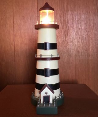 Folk Art Wooden Lighthouse Lamp By Nce About 14 1/2 