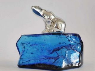 Vintage Avon Polar Bear Cologne Bottle,  Blue Glass Aftershave Decanter,  1970s