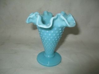 Vintage Fenton Turquoise Hobnail Mini Trumpet 4 " Vase