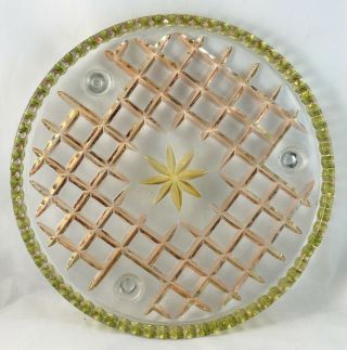 Vintage Tri Foot Citrine & Clear Depression Glass Cake Plate Serving Platter