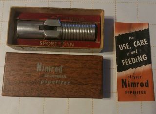 Vintage Nimrod Pipeliter Sportsman Aluminum Pipe Lighter W/ Box & Instructions