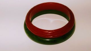 Vintage Red Carved And Green Marbled Set Bracletes No Scratches.  Heat.