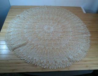Vintage Hand Crocheted Doily Fancy Lace Delicate Table Mat Beige Large 34 "