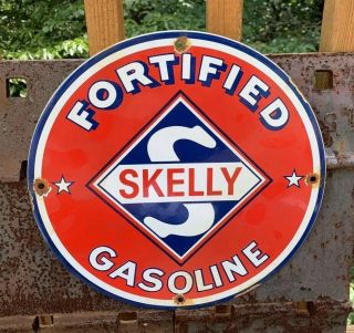 Vintage Skelly Gasoline Porcelain Enamel Gas Pump Oil Service Station Sign