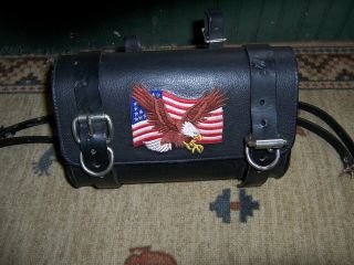 Vintage Motorcycle Leather Tool Bag,  Embroider American Flag And Eagle