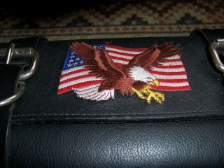 Vintage Motorcycle Leather Tool Bag,  Embroider American Flag and Eagle 2