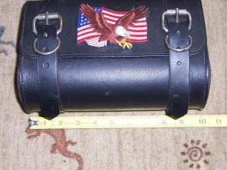 Vintage Motorcycle Leather Tool Bag,  Embroider American Flag and Eagle 5