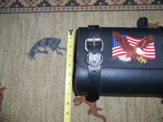 Vintage Motorcycle Leather Tool Bag,  Embroider American Flag and Eagle 6