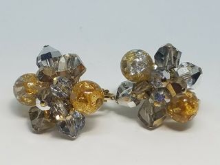 Vintage Vendome Crystal & Plastic Bead Cluster Clip On Earrings