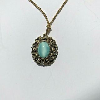 Vtg Sarah Coventry Gold Tone Necklace Aqua Stone Small Crystals 18 In