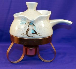 Vintage Redwing Pottery " Bob White " Dinnerware Gravy/sauce Boat W/ Copper Chafer