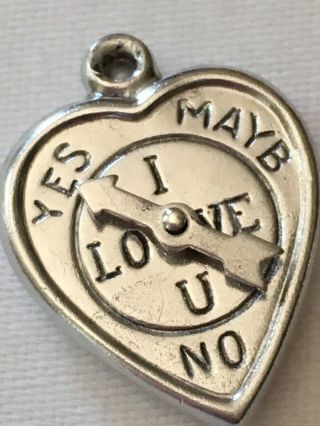 Vintage Sterling Silver Puffer Heart Spinner Charm I Love You Yes No Maybe