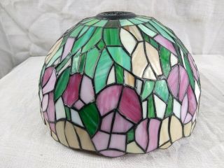 12 " Vtg Tiffany Style Stained Glass Lamp Shade Floral Multi Color Floral