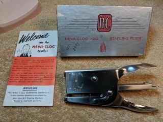 Vintage Neva - Clog J - 30 Stapler Stapling Plier W/ Box & Instructions
