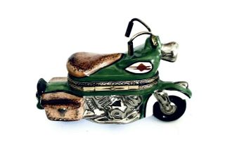 Vintage Limoges,  Figural Hand Painted Trinket Box Of A Motorcycle