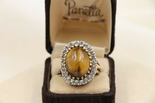 Vintage Panetta Tigers Eye Rhinestone Ring
