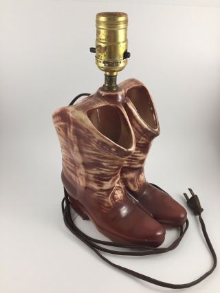 Vintage 1950s Mccoy Pottery Cowboy Boots Table Lamp Western Theme Brown
