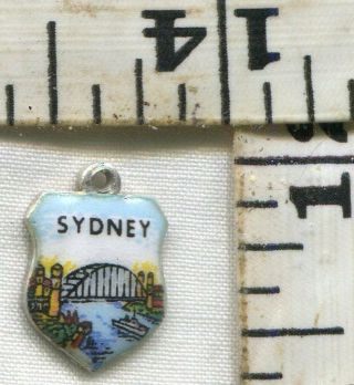 Vintage Sterling Bracelet Charm 106303 Enameled Travel Shield Sydney Australia