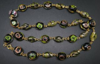 Vintage Venetian Murano Mixed Green Glass Wedding Beads Necklace