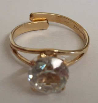 Vintage Sarah Coventry Gold Plated Diamante Ring Adjustable Size,  Signed.