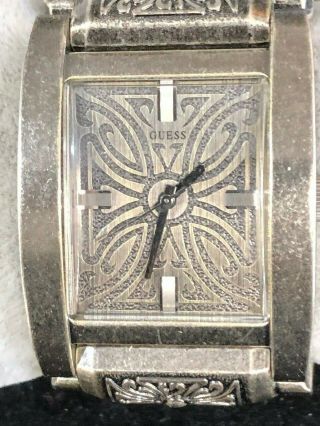 Unisex Vintage Guess U11505g1 Big Silver Tone Watch Battery