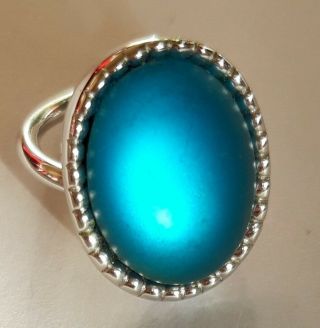 Vintage Sarah Coventry Silvertone Blue Stone Costume Ring,  Signed.
