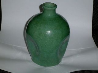 Vintage Arts & Crafts Pottery Green Pinched Sides Vase Frogskin Glaze 6 1/2 "