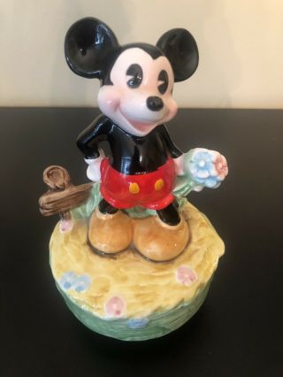 Schmid Vintage Mickey Mouse Porcelain Music Box Plays It 