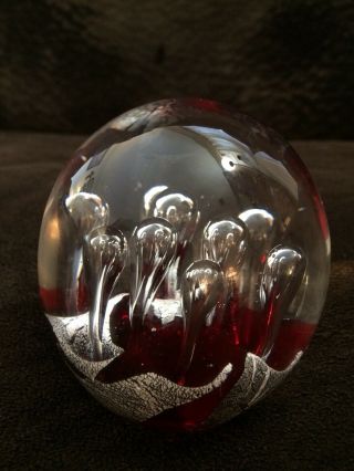 Vintage Art Glass Paperweight.  9 Controlled Bubbles.  Hand Blown.  Flawless