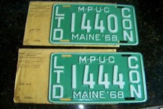 Vintage Nos Maine License Plate Set 2 1968