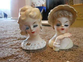 2 Vtg.  Pretty Miniature Ladies Head Vases,  Napco,  Inarco 60 