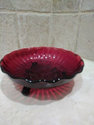 Vintage Ruby Red Glass Footed Candy Dish Ruffled Rim 6 3/4”
