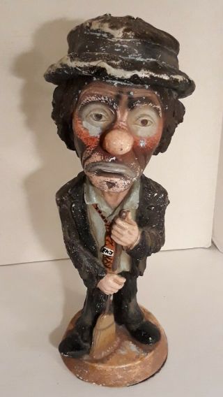 Vintage Emmett Kelly Jr.  Hobo The Clown Esco Chalkware 18 " Statue In Need Of Tlc