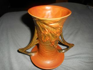 Vintage 1941 Roseville Pottery Bushberry Vase.  Brown Woodland Orange 34 - 8
