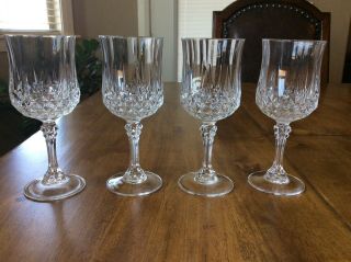 Vintage Heavy Lead Crystal Diamond Pattern Wine Glasses,  Set Of 4