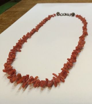 Native American Vintage Red Branch Coral Necklace With Sterling Silver Beads