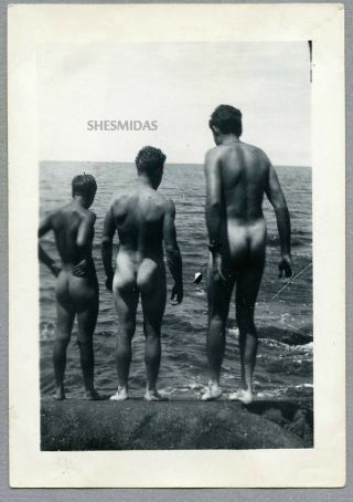 881 Skinny Dipping Trio,  Shirtless Men,  Vintage Gay Int Photo