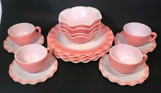 Set Of (16) Vintage Hazel Atlas Pink Crinoline - Plates / Bowls / Cups,  Saucers