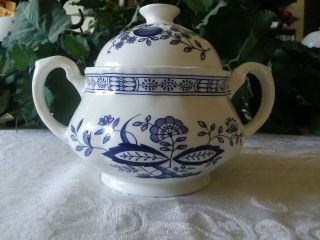 Blue Heritage Sugar Bowl & Lid Enoch Wedgwood Porcelain Vintage Blue White