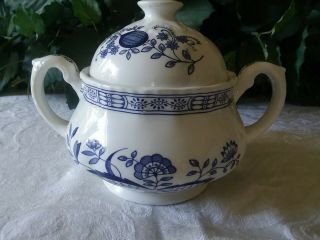 Blue Heritage Sugar Bowl & Lid Enoch Wedgwood Porcelain Vintage Blue White 4