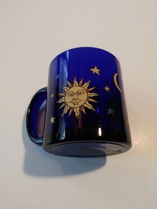 Vintage Libbey Libby Cobalt Blue Celestial Sun Moon Stars 12oz Glass Mug Cup