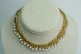 Vintage Trifari Necklace Faux Pearl & Rhinestones With Box
