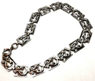Vintage Danecraft 7 1/2 " Sterling Silver Delicate Scrolled Links Bracelet