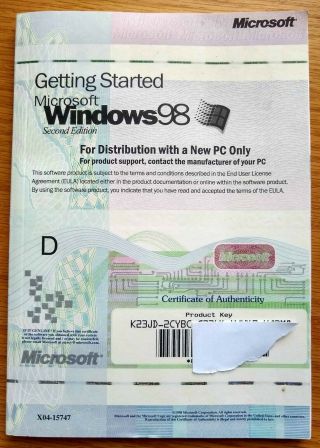 Microsoft Windows 98 Se,  Install Cd,  Getting Started Guide,  & Boot Disc,  Vintage