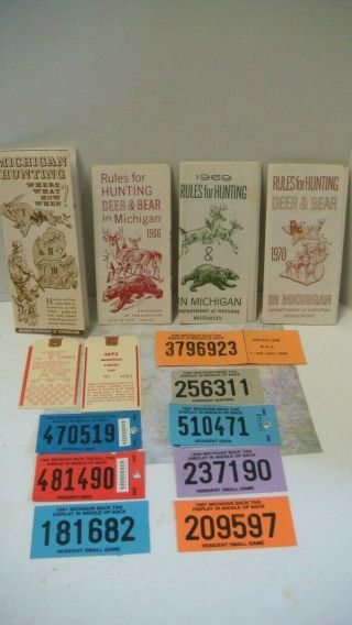 Vtg Michigan 1963 69 70 Rules For Hunting 1980 90 Deer Turkey Game License Tag
